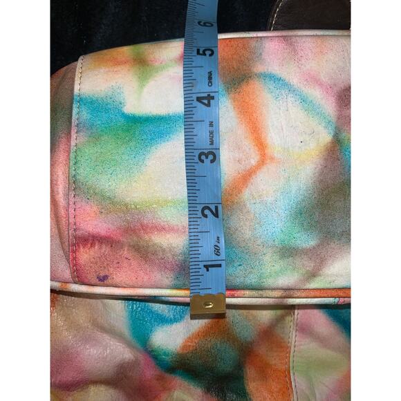 VINTAGE 90's/Y2K GORGEOUS TIE DYE LEATHER MESSENGER BAG FESTIVAL BOHO - Picture 6 of 9